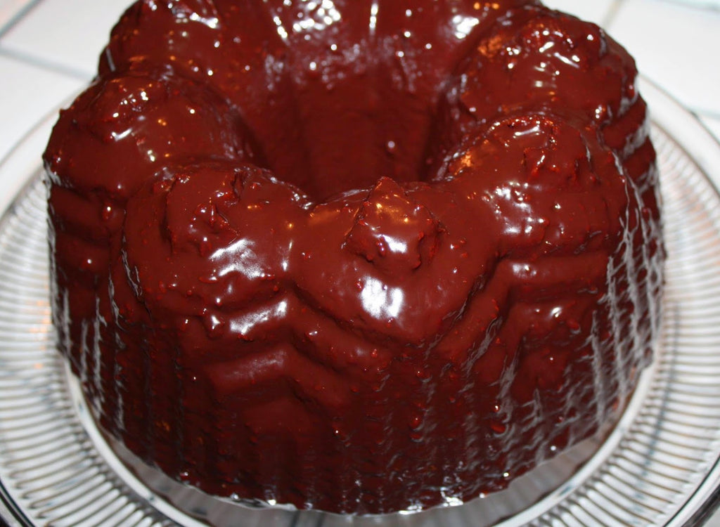 Chocolate-Raspberry Balsamic Glazed Olive Oil Bundt Cake